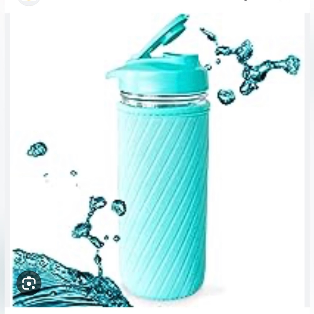 MASONTOPS Glass Water Bottle Reversible Turquoise Light Blue Neoprene Sleeve